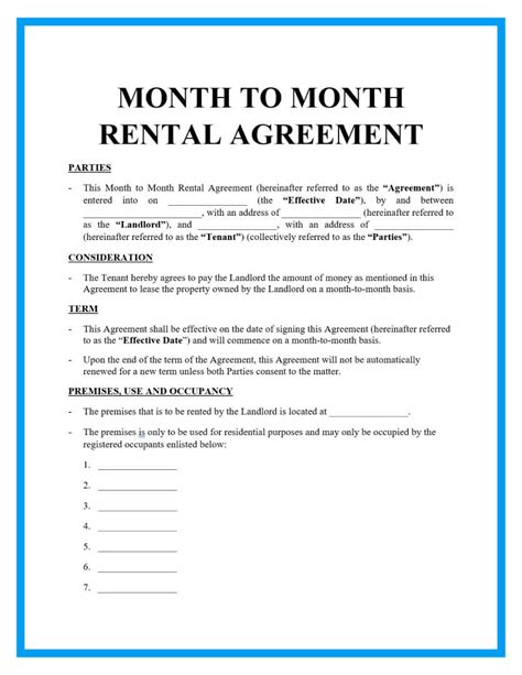 Rental Agreement Printable