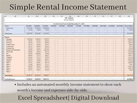 Rental Property Income Statement Template