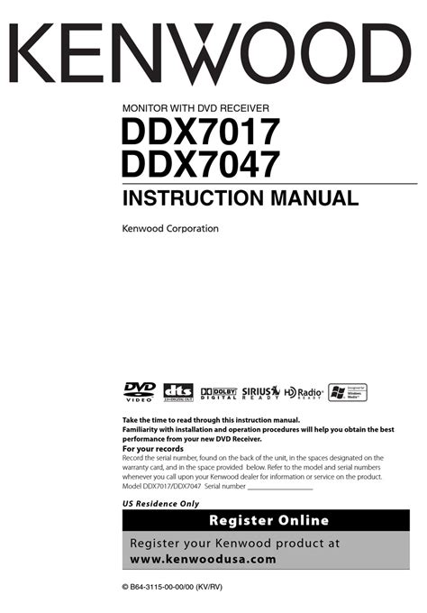 Repair Manual Kenwood Ddx7017 7037 Monitor With Dvd Receiver