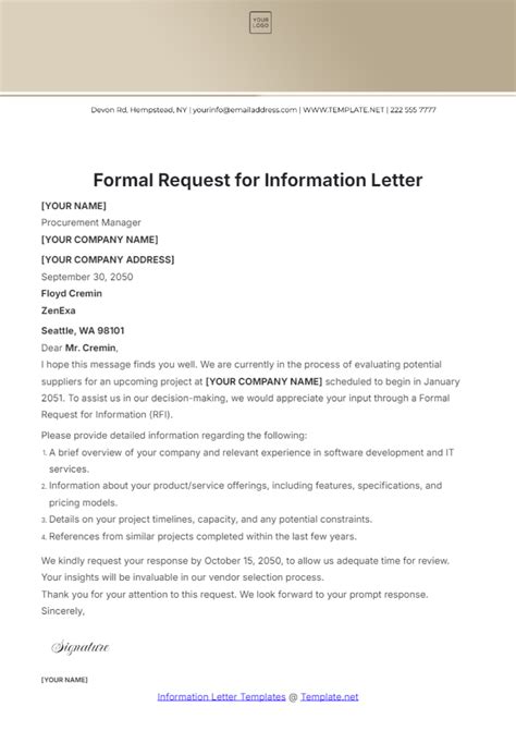 Request For Information Letter Template