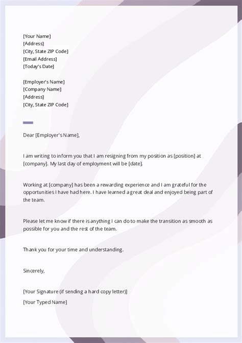 Resign Letter Template Word