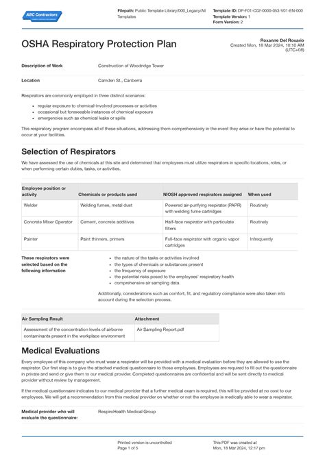 Respiratory Protection Program Template