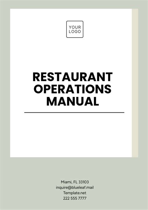 Restaurant Operations Manual Template Free