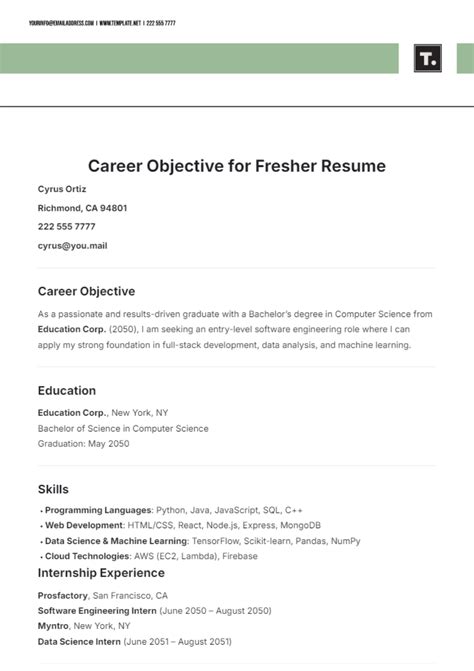 Resume Template Career Objective