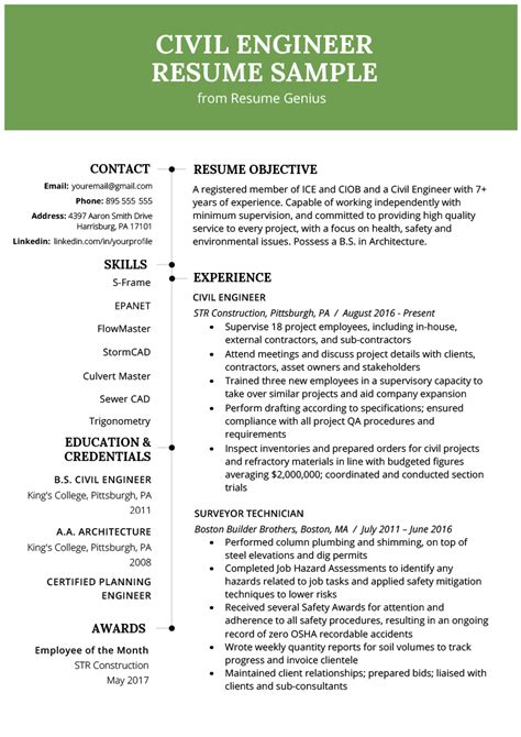 Resume Template Civil Engineer