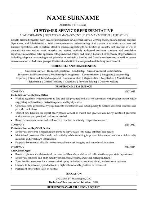 Resume Template For Customer Service Representative