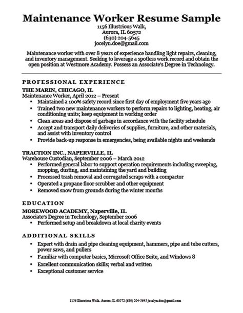 Resume Template For Maintenance Worker