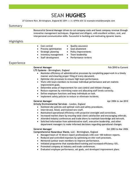 Resume Template For Management Position