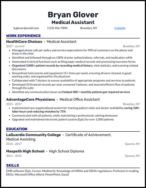Resume Template For Medical Assistant