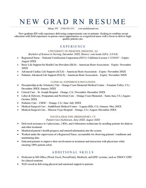 Resume Template For New Nurse Graduate