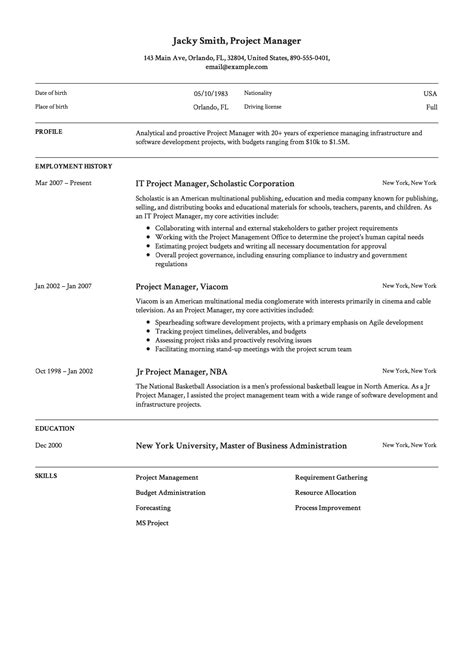 Resume Template Project Manager