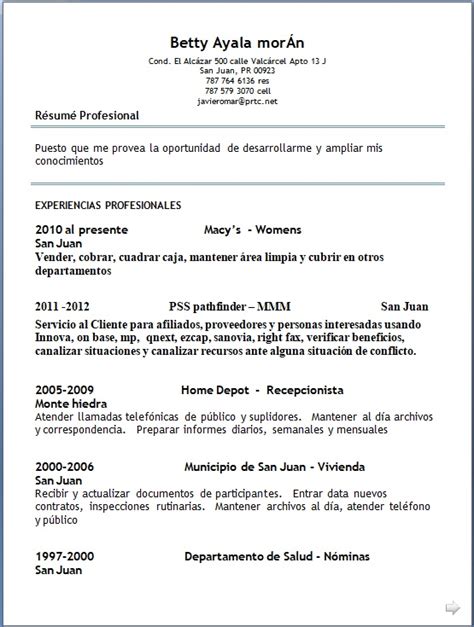 Resume Template Spanish