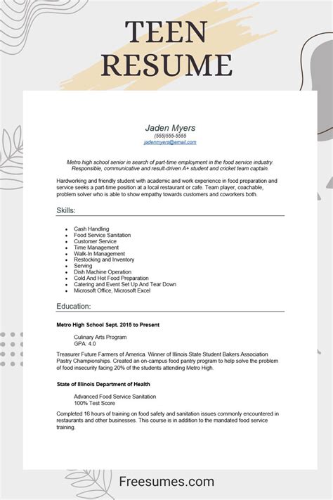 Resume Template Teenager