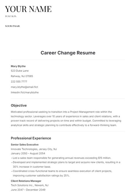 Resume Templates For Career Change