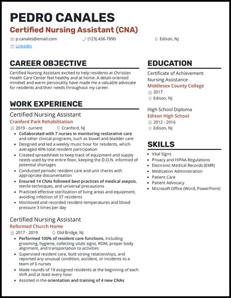 Resume Templates For Cna
