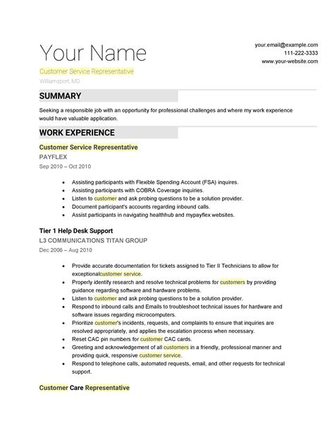 Resume Templates For Customer Service