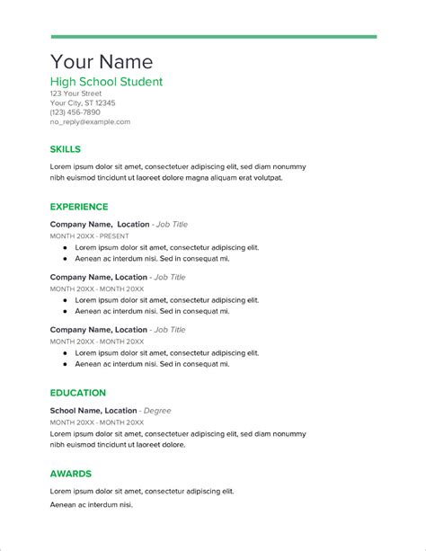 Resume Templates For High Schoolers