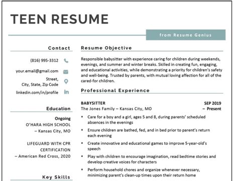 Resume Templates For Teens