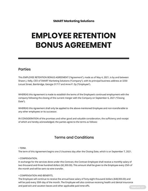 Retention Bonus Agreement Template