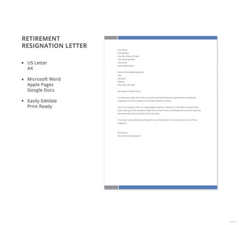 Retirement Resignation Letter Template Word