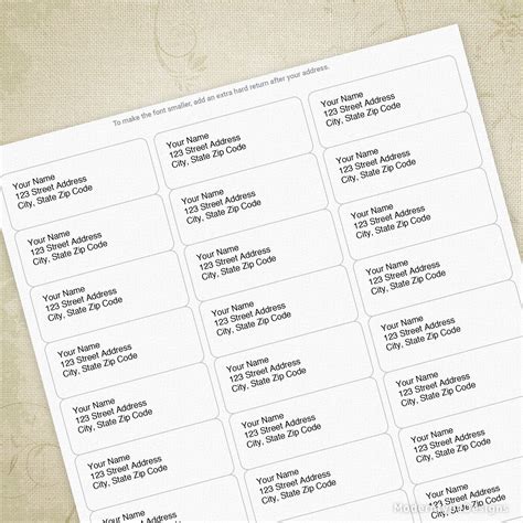 Return Address Labels Template