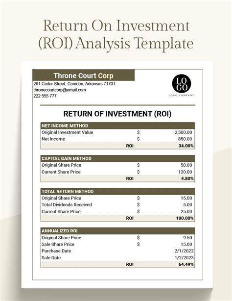 Return On Investment Analysis Template