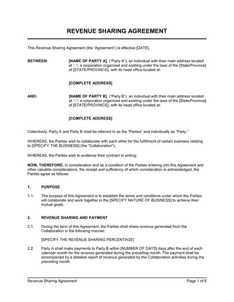 Revenue Sharing Agreement Template