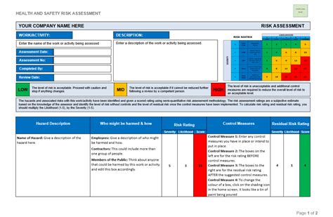 Risk Assessment Template Excel