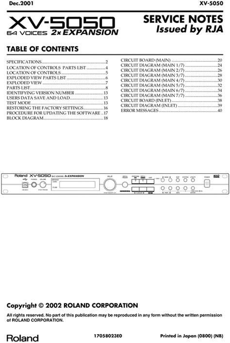 Roland Xv5050 Xv 5050 5050 Complete Service Manual