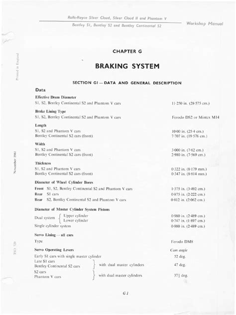 Rolls Royce Silver Cloud Breaking System Manual