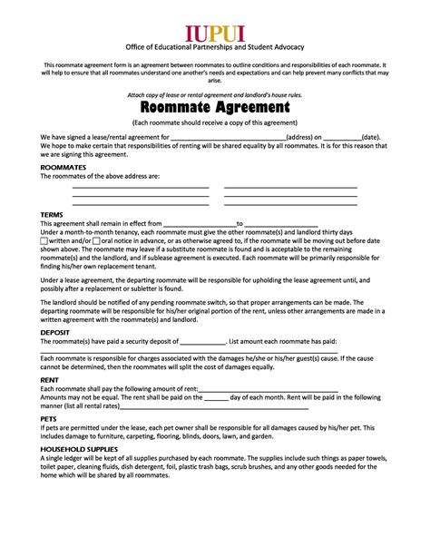 Roommate Contract Template Free