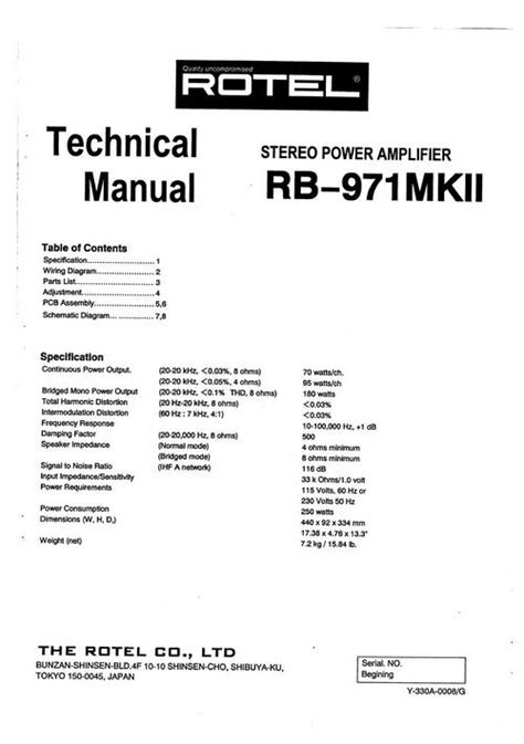 Rotel Rb 971 Mk2 Power Amplifier Service Technical Manual