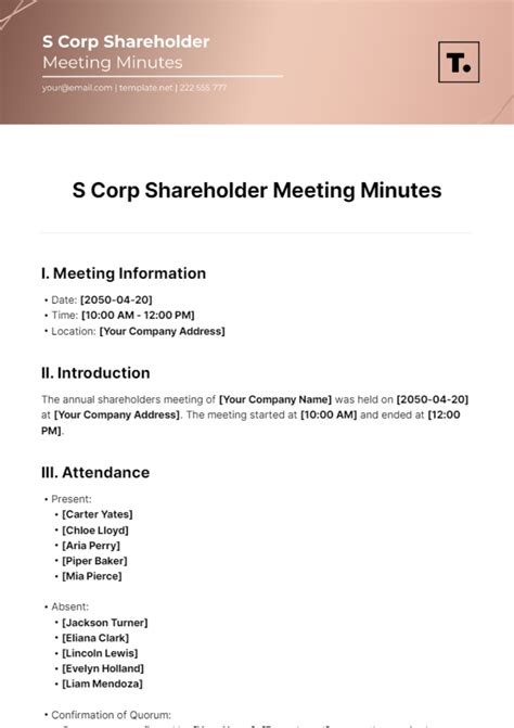S Corp Minutes Template