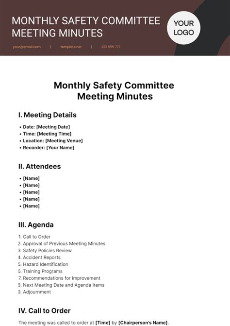Safety Committee Minutes Template