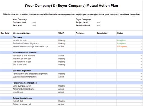Sales Mutual Action Plan Template