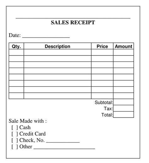 Sales Receipt Template Word