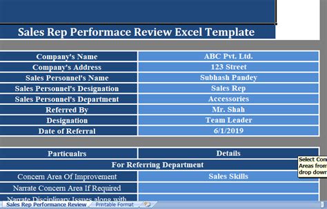 Sales Rep Performance Review Template