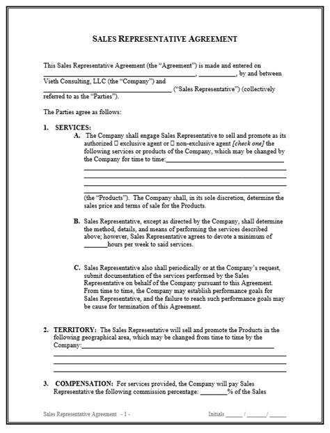 Sales Representative Contract Agreement Template