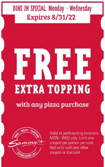 Sammy's Pizza Coupons Printable