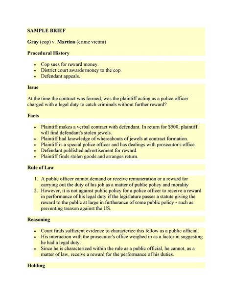 Sample Case Brief Template