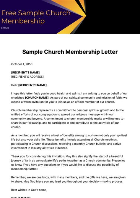 Sample Church Membership Transfer Letter Template
