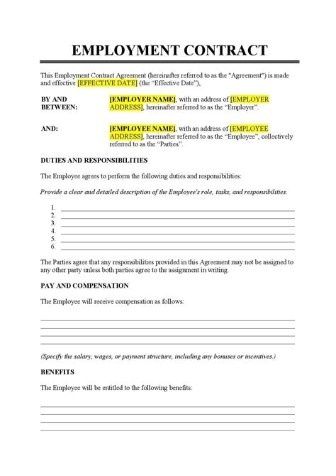 Sample Employee Contract Template