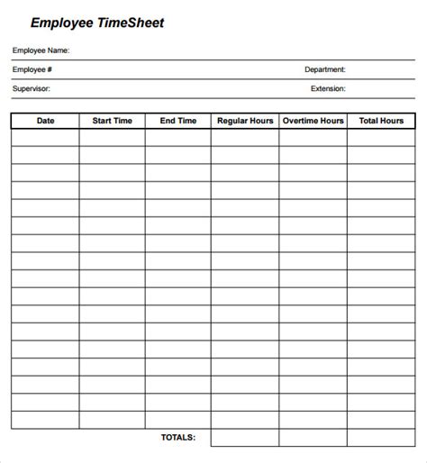 Sample Employee Timesheet Template