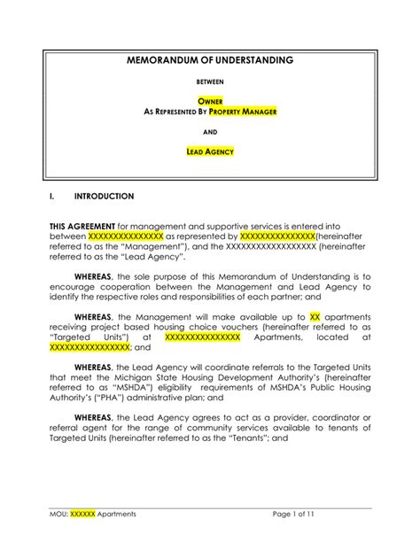 Sample Memorandum Of Understanding Template
