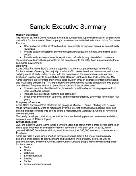Sample Of Executive Summary Template