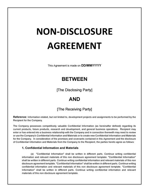Sample Of Non Disclosure Agreement Template