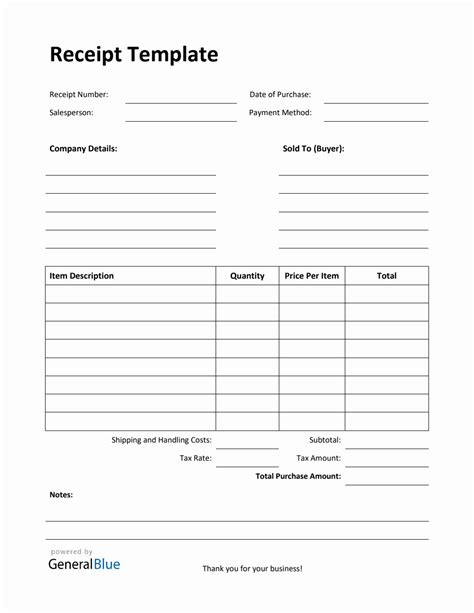 Sample Receipt Template