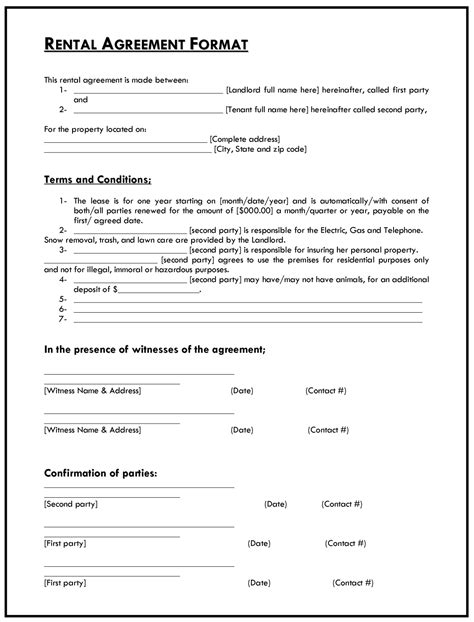 Sample Rental Agreement Template