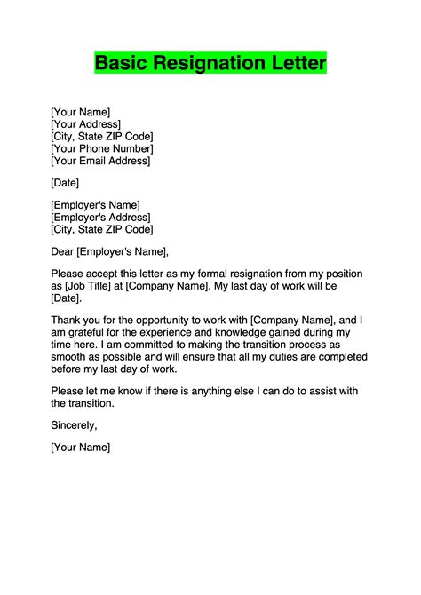 Sample Resignation Letter Templates Free