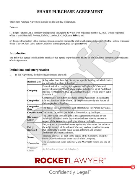 Sample Share Purchase Agreement Template